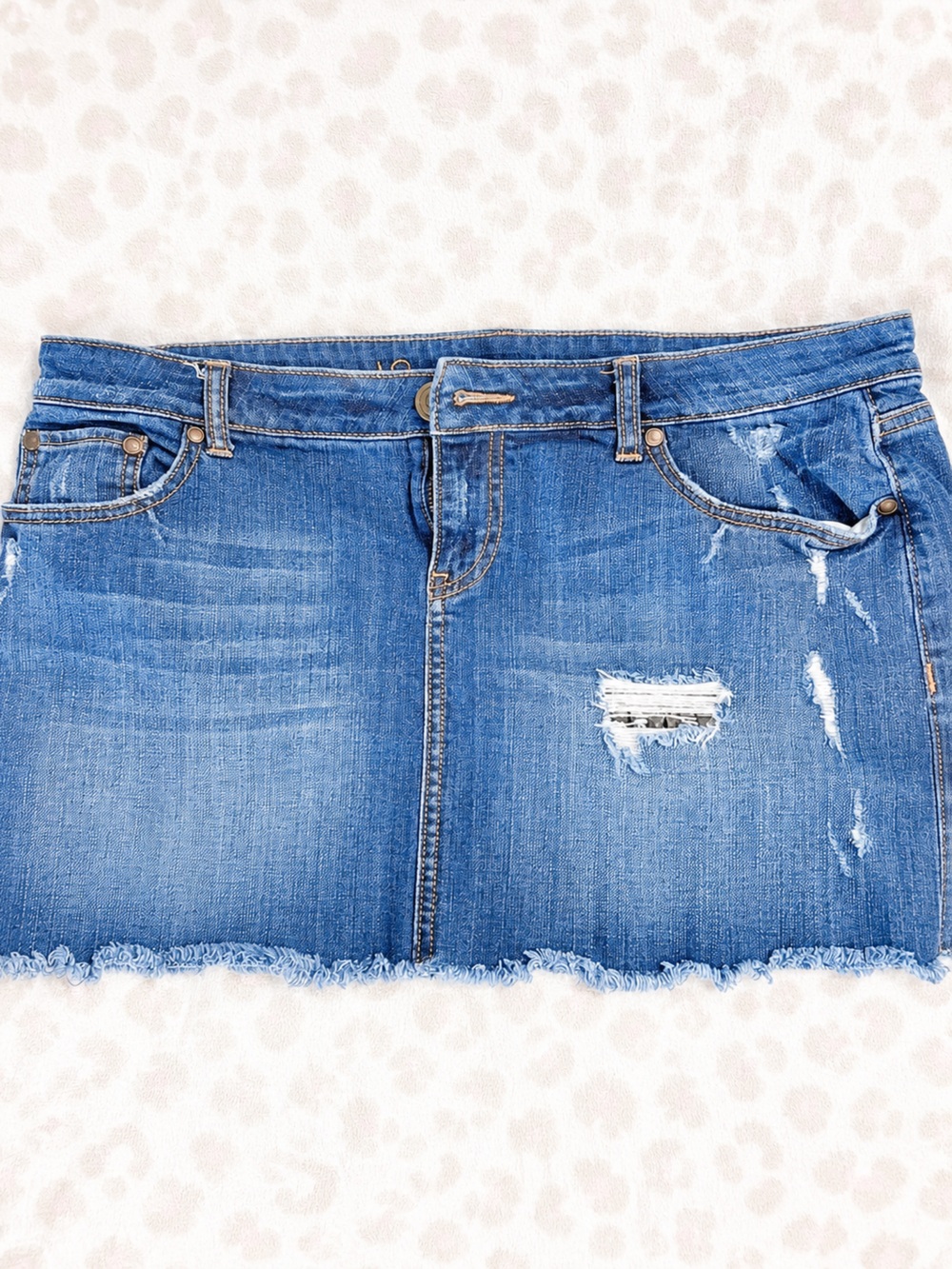 LC Lauren Conrad Distressed Blue Denim Mini Skirt